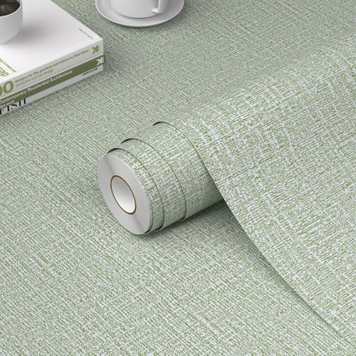 WADILE Grasscloth Peel and Stick Wallpaper 15.7in x 78.7in, Textured Contact Paper for Cabinets, Faux Linen Wall Paper Pull and Stick, Fabric Vinyl Wallpaper Self Adhesive Light Green - color: Light Green, size: 15.7" x 78.7"