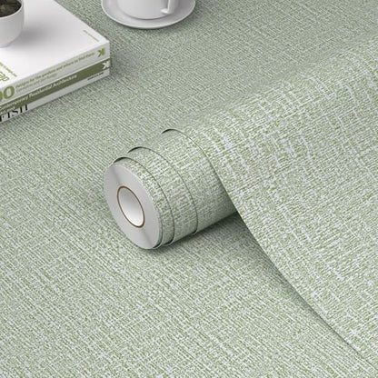 WADILE Grasscloth Peel and Stick Wallpaper 15.7in x 78.7in, Textured Contact Paper for Cabinets, Faux Linen Wall Paper Pull and Stick, Fabric Vinyl Wallpaper Self Adhesive Light Green - color: Light Green, size: 15.7" x 78.7"