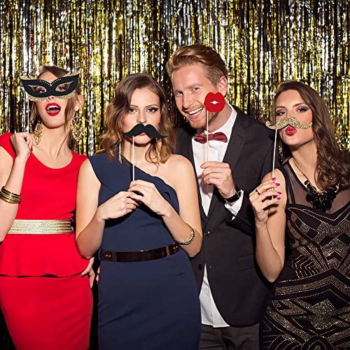 Fully Assembled Birthday Photo Booth Props. 30 Piece Box Set of Black & Gold Selfie Party Supplies and Decorations Kit with Real Glitter - Cute Bday Designs for Women - Did We Mention No DIY