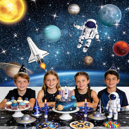 AIBIIN 10x7ft Outer Space Photo Backdrop Universe Planet Star Galaxy Astronaut Rocket Photography Background Kids Boy Birthday Party Decorations Banner Photo Props - size: 10x7ft