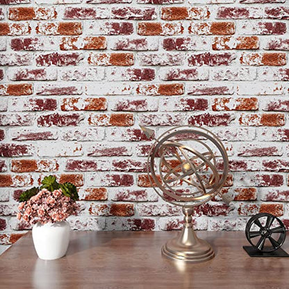 VaryPaper Rustic Painted Red Brick Peel and Stick Wallpaper Brick Contact Paper 17.7''x78.7'' 3D Faux Brick Wallpaper Self Adhesive Removable Wallpaper for Kitchen Backsplash Bedroom Walls Fireplace - color: Red, size: 17.7" x 78.7"