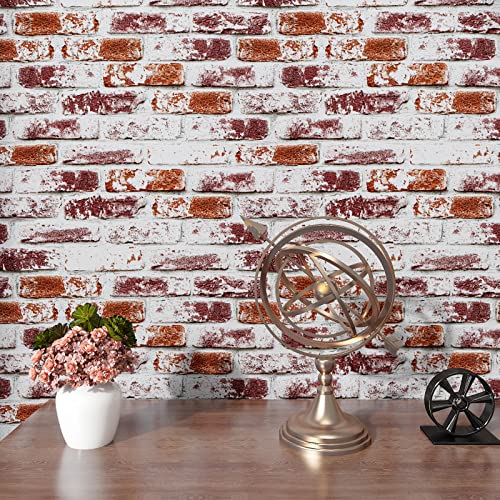 VaryPaper Rustic Red Brick Wallpaper 3D Faux Brick Peel and Stick Wallpaper 17.7''x315'' Brick Contact Paper for Walls Self Adhesive Removable Wallpaper for Kitchen Backsplash Living Room Fireplace - color: Red, size: 17.7" x 315"