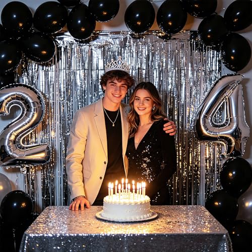 2 Pack Silver Foil Curtain Party Streamers Metallic Tinsel Foil Fringe Photo Booth Backdrop for Birthday Wedding Engagement Baby Shower Bachelorette Christmas Holiday Celebration Party Decorations - color: Silver, size: 2 Pcs