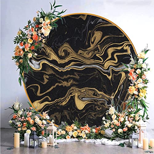 5x5ft Black Gold Marble Round Backdrop Cover Backdrop Polyester Modern Abstract Art Gold Quicksand Background for Luxury Birthday Party Celebration Banquet Portrait Decor Photo Booth Props - color: Black Gold, size: 5x5ft-Diameter