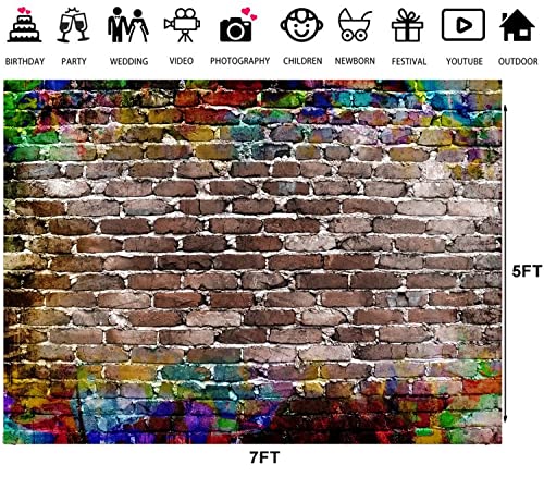 Vinyl 7x5ft Colorful Graffiti Brick Wall Backdrop, Ideal for Photo Studio, Birthday Party, Wedding