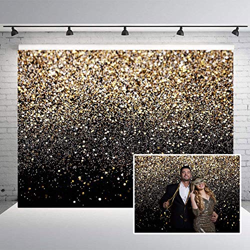 CHAIYA 8x6ft Black and Gold Backdrop Gold Spots Backdrop Vinyl Photography Backdrop Vintage Background for Family Birthday Party Newborn Studio Props - color: black, size: 8′x6′