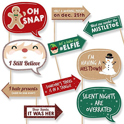 Big Dot of Happiness Funny Christmas Photo Booth Props, Christmas Party Decorations, Holiday Photo Booth Prop Kits, 10 Piece