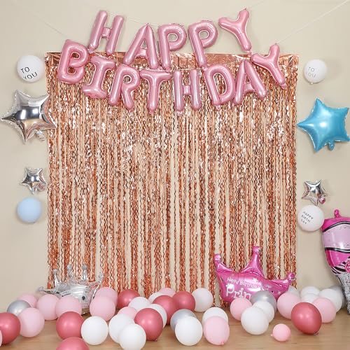 CYLMFC Wavy Fringe Curtain - Rose Gold, 3.3 ft x 6.6 Feet, Pack of 3 | Party Decorations, Streamers for Birthday Backdrop - color: Pure Rose Gold