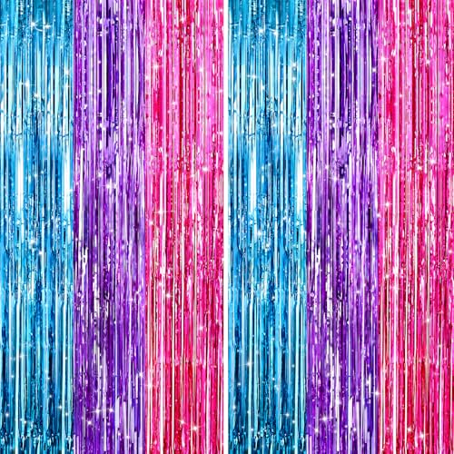 2Pack Blue Purple Pink Party Streamers, Blue Metallic Tinsel Streamers for Birthday Wedding Party Decors Graduation Baby Shower, Photo Booth Props for Bachelorette Decors Xmas Halloween Party Backdrop - color: Blue Purple Pink