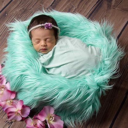 29.5x19.7 inch Newborn Photo Props Faux Fur Soft Baby Boy Girl Photo Blanket Studio Backdrop Photo Mat (9 Mint) - color: 9 Mint