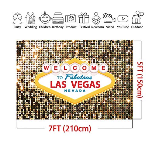 Welcome to Las Vegas Photography Backdrops 7x5ft Vinyl Fabulous Casino Poker Movie Themed Vintage Costume Dress-up Birthday Prom Ceremony Photo Background Studio Booth Props Supplies - size: 7x5 FT