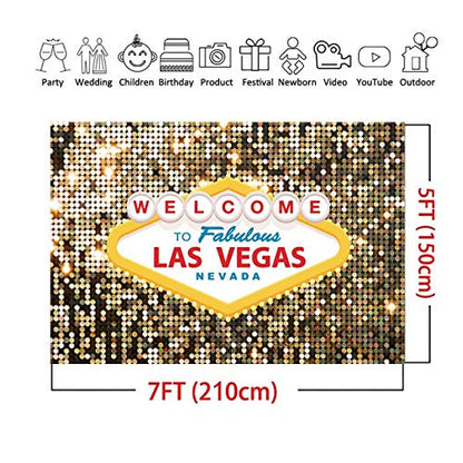 Welcome to Las Vegas Photography Backdrops 7x5ft Vinyl Fabulous Casino Poker Movie Themed Vintage Costume Dress-up Birthday Prom Ceremony Photo Background Studio Booth Props Supplies - size: 7x5 FT
