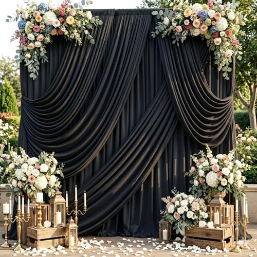 10ftx10ft Black Backdrop Curtains for Weddings Parties, Wrinkle Free 2 Panels Silky Polyester Photo Backdrop Drapes Back Drop Cloth Drapery for Birthday Mother'sDay Photography Background - color: Black, size: 10ftx10ft