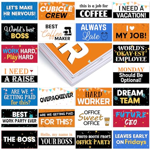 24 Designs Office Party Photo Booth Props Double Sided 11x5.5 Inch Photo Booth Props Corporate Party Water Proof Funny Adult Work for Office Work Celebration Activity Team Parties Gatherings - color: Colorful, style: Office