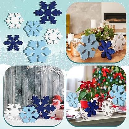 Huwena 6 Pcs Winter Tiered Tray Decor Snowflake Table Signs Hello Winter Wood Blocks Farmhouse Let It Snow Wood Decor for Table Shelf(Classic Style) - style: Classic Style