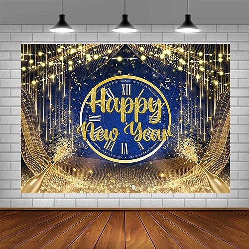 AIBIIN 10x7ft Happy New Year Backdrop 2024 New Years Party Decorations Gold Royal Blue New Years Eve Annual Countdown Party Supplies Gold Glitter Champagne Family Party Banner Photo Shoot Props - color: Gold Royal Blue, size: 10x7ft