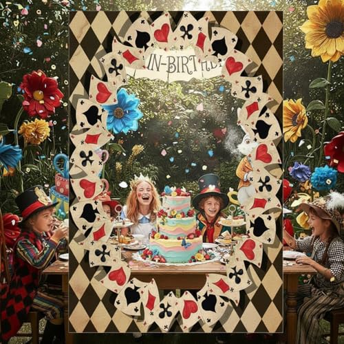 Novabright Wonderland Tea Party Photo Booth Frame Vintage Wonderland Themed Birthday Party Decoration Background for Birthday Baby Shower Lets Partea Supplies Props Retro - style: Retro