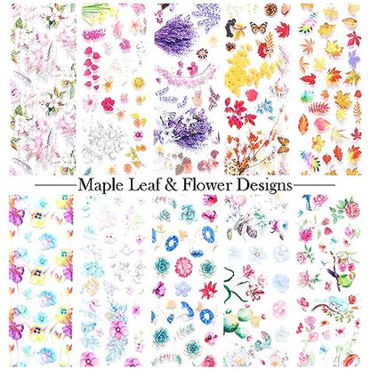 Maple Leaf Nail Foil Transfer Sticker Decals Fall Flowers Nail Art Foil Decals Holographic Autumn Lavender Designs Nail Art Supplies for Thanksgiving Day Women Nail Decorations Films 10 Sheets - style: Maple Leaf