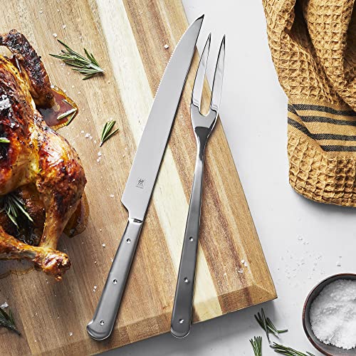 ZWILLING Porterhouse 2pc Stainless Steel Carving Knife Set with Fork in Red Presentation Box, Gift Set - color: Stainless Steel, size: 2-pc