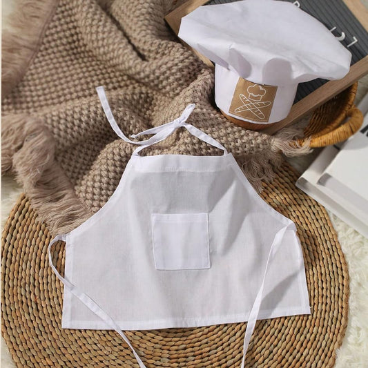 Baby Chef Outfit Apron And Chef Hat Set, Baby Photoshoot Props Boy Newborn Photography Costume Infant Bakery Outfits - color: White