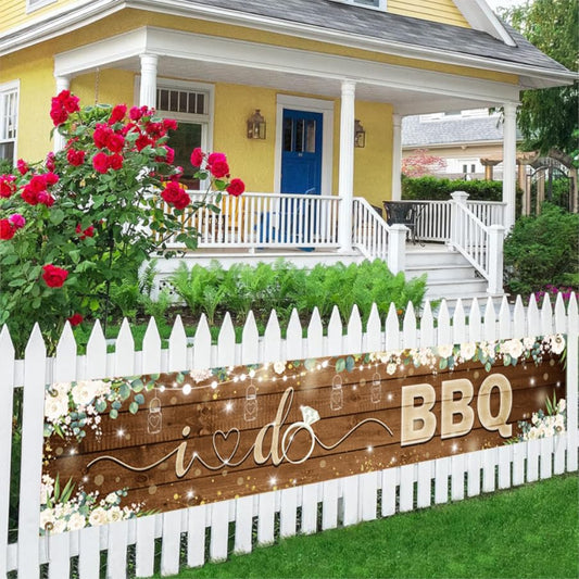 AIBIIN I Do BBQ Banner for Adults Men Women Couples Engagement Bridal Shower Decorations Wedding Rustic Wooden Backdrop Baby Shower Birthday Party Supplies Photo Booth Props 97x18inch - size: 8.2x1.5ft