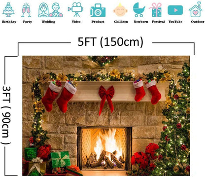 Christmas Themed Home Decor Photography Backdrop Photo Booth Christmas Tree Fireplace Children Birthday Newborn Baby Shower Vinyl 5x3ft Photo Background Studio Props Party Banner Supplies - size: 5x3ft