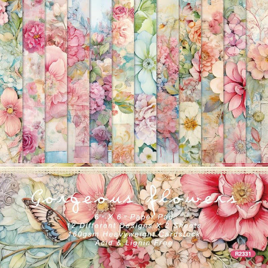 24 Sheets Floral Scrapbook Paper Pads 6X6 Single-Sided Flowers Pattern Decorative Craft Pack DIY Decopodge Paper for Card Making Art Journal Scrapbooking Supplies - color: Gorgeous Flowers