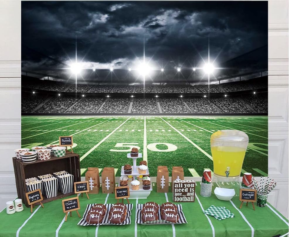 Football Field Backdrop Sports Stadium Photography Background Football Theme Birthday Party Decorations Banner Supplies (120x96inch(10x8FT)) - size: 120x96inch(10x8FT)