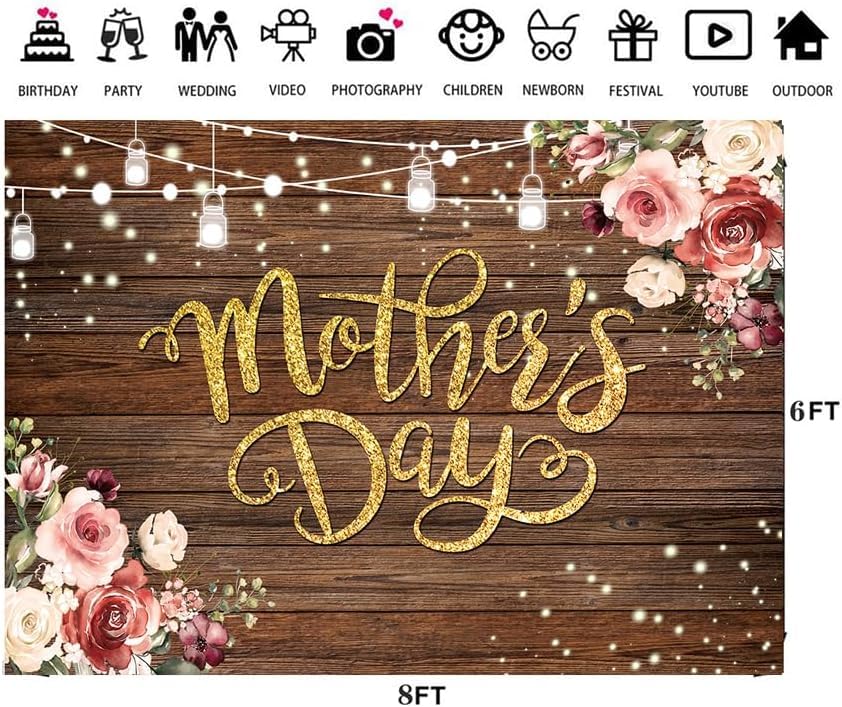 8x6ft Happy Mother's Day Backdrop Mothers Day Wood Flower Photography Backdrop Thanks Mother Photoshoot Backdrops Mother's Day Birthday Background Studio Props 212