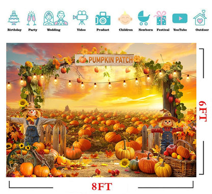 8X6FT Fall Backdrop Photography Pumpkin Patch Backdrops Autumn Harvest Backgroud Rural Scenery Back Drop Thanksgiving Party Banner Photo Booth Props D910 - size: 8x6ft