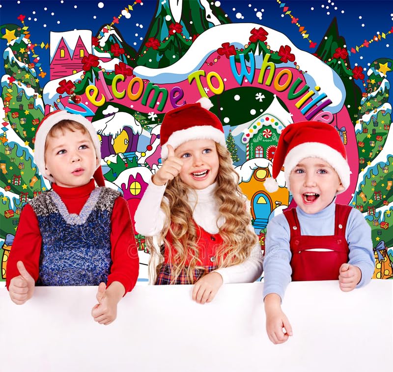 Welcome to Whoville Backdrop 8x6FT Winter Christmas Village Photography Background for Kids First Birthday Baby Shower Happy New Year Xmas Holiday Party Decoration Supplies Photo Props - size: 8x6FT