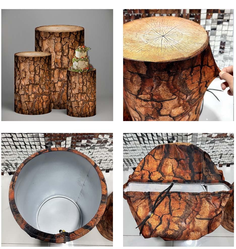 NIVIUS PHOTO Simulated Tree Stump Spandex Pillar Cover for Metal Cylinder Pedestal Stands - 3 Pieces - Covers Only, Stands are not Included (NO-1016) - color: No-1016
