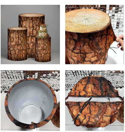 NIVIUS PHOTO Simulated Tree Stump Spandex Pillar Cover for Metal Cylinder Pedestal Stands - 3 Pieces - Covers Only, Stands are not Included (NO-1016) - color: No-1016