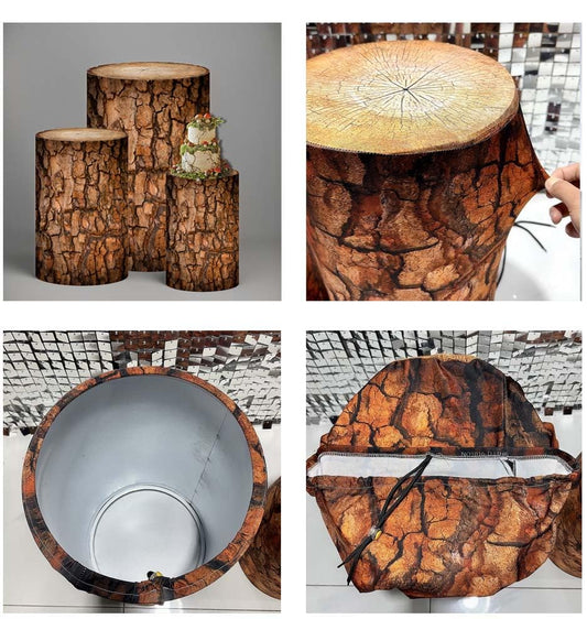 NIVIUS PHOTO Simulated Tree Stump Spandex Pillar Cover for Metal Cylinder Pedestal Stands - 3 Pieces - Covers Only, Stands are not Included (NO-1016) - color: No-1016