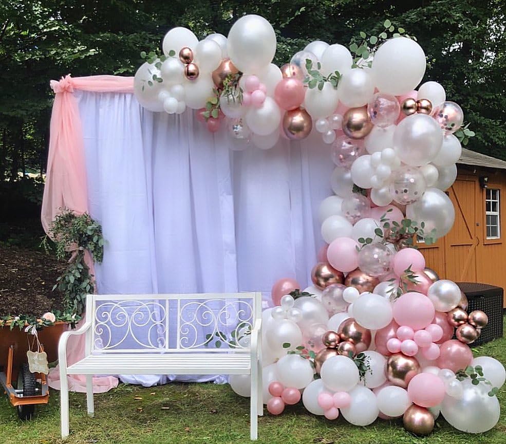 Double Stuffed White Balloons Different Size 115Pcs 5/10/12/18 Inch White Pearl Balloons Arch Garland Kit for Wedding Bridal Shower Birde to be Engagement Baby Shower Birthday Party - color: White