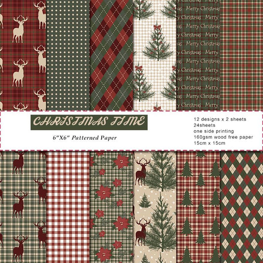 Christmas Scrapbook Paper 6x6 - 12 Design 24 Sheets Single Sided Scrapbooking Patterned Specialty Collection Decorative Craft Paper Sheet for Card Making Photo Album - color: Christmas Time