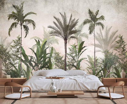 Tropical Greenery and Leaves Mural, Large Art Backdrop Wallpaper, Sofa Backdrop and TV Backdrop Wall Mural(Non-self-Adhesive) - color: 133, size: 127" x 77"