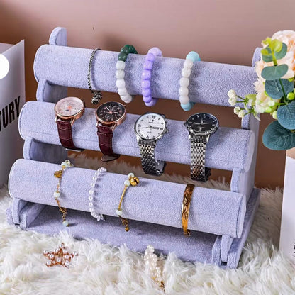 Velvet 3 Tier Bracelet Holder Display Stand, Detachable Jewelry Organizer Rack for Vendors, Grey Watch Organizer Racks for Selling