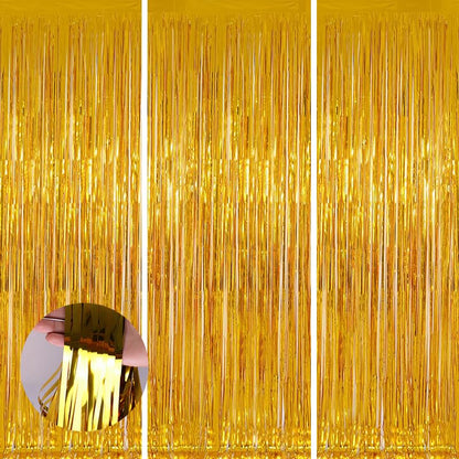 Valentines Day 3 Pack 3.3 * 8.3 ft Foil Curtain Metallic Tinsel Fringe Curtains Photo Booth Props Backdrop for Birthday Wedding Engagement Baby Shower Christmas Holiday Celebration Partyl,Gold - color: Gold, size: 3 Pack