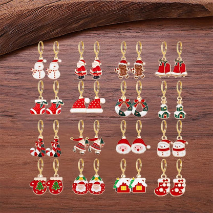 16 Pairs Christmas Reindeer Santa Hoop Earrings for Women Unique Winter Xmas Tree Snowflake Bow Bell Snowman Penguin Earrings Christmas New Year Jewelry Gifts - style: Snowman