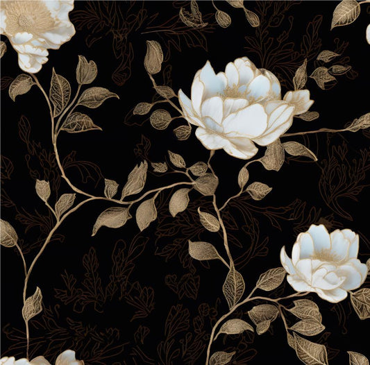 Laatse Black Golden Floral Peel and Stick Wallpaper Flowers Contact Paper 17.5" x 197" Self Adhesive Waterproof Vintage Dark Floral Wall Paper for Shelf Liner Cabinet Decor - color: Dark and Gold, size: 17.5" x 197"