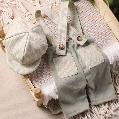 Ylsteed Newborn Boy Photoshoot Outfits 2Pcs Newborn Photography Girl Baby Photography Props Baby Gentleman Suit Photography Outfits Boy Suspender Pants with Beret 9-12lbs/0-3 Months (Light Green) - color: Light Green