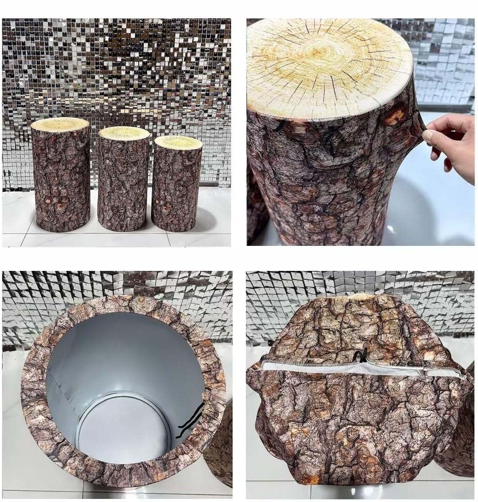 NIVIUS PHOTO Simulated Tree Stump Spandex Pillar Cover for Metal Cylinder Pedestal Stands - 3 Pieces - Covers Only, Stands are not Included (NO-229) - color: No-229