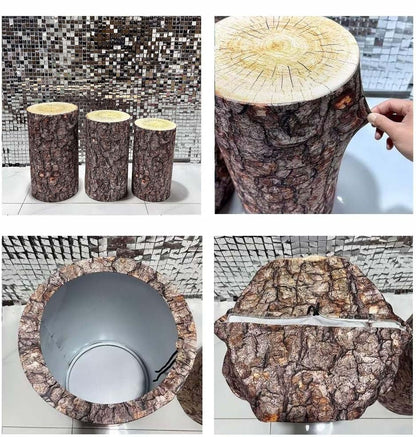 NIVIUS PHOTO Simulated Tree Stump Spandex Pillar Cover for Metal Cylinder Pedestal Stands - 3 Pieces - Covers Only, Stands are not Included (NO-229) - color: No-229