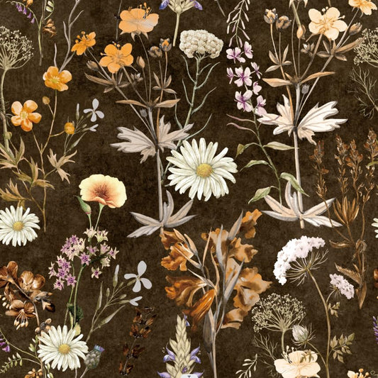 Abyssaly Vintage Floral Wallpaper Peel and Stick, Boho Dark Brown Daisy Contact Paper for Bedroom, Self Adhesive for Renter Accent Wallpaper 17.7 in X 118 in - color: Dark Brown, size: 118" x 17.7"