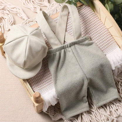 Ylsteed Newborn Boy Photoshoot Outfits 2Pcs Newborn Photography Girl Baby Photography Props Baby Gentleman Suit Photography Outfits Boy Suspender Pants with Beret 9-12lbs/0-3 Months (Light Green) - color: Light Green