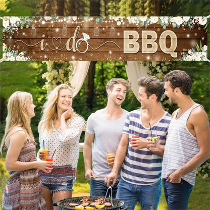 AIBIIN I Do BBQ Banner for Adults Men Women Couples Engagement Bridal Shower Decorations Wedding Rustic Wooden Backdrop Baby Shower Birthday Party Supplies Photo Booth Props 97x18inch - size: 8.2x1.5ft