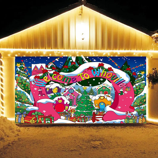 Welcome to Whoville Backdrop Winter Christmas Village Photography Background for Kids First Birthday Baby Shower Happy New Year Xmas Holiday Party Decoration Supplies Photo Props (10x6FT) - size: 10x6FT
