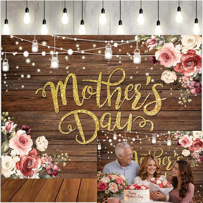 8x6ft Happy Mother's Day Backdrop Mothers Day Wood Flower Photography Backdrop Thanks Mother Photoshoot Backdrops Mother's Day Birthday Background Studio Props 212