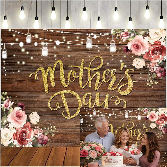 8x6ft Happy Mother's Day Backdrop Mothers Day Wood Flower Photography Backdrop Thanks Mother Photoshoot Backdrops Mother's Day Birthday Background Studio Props 212